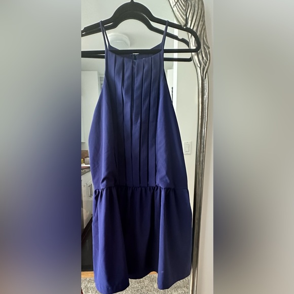 Anthropologie Sunday in Brooklyn Navy Blue Pleated Drop Waist Ruffled Dress - Picture 4 of 5